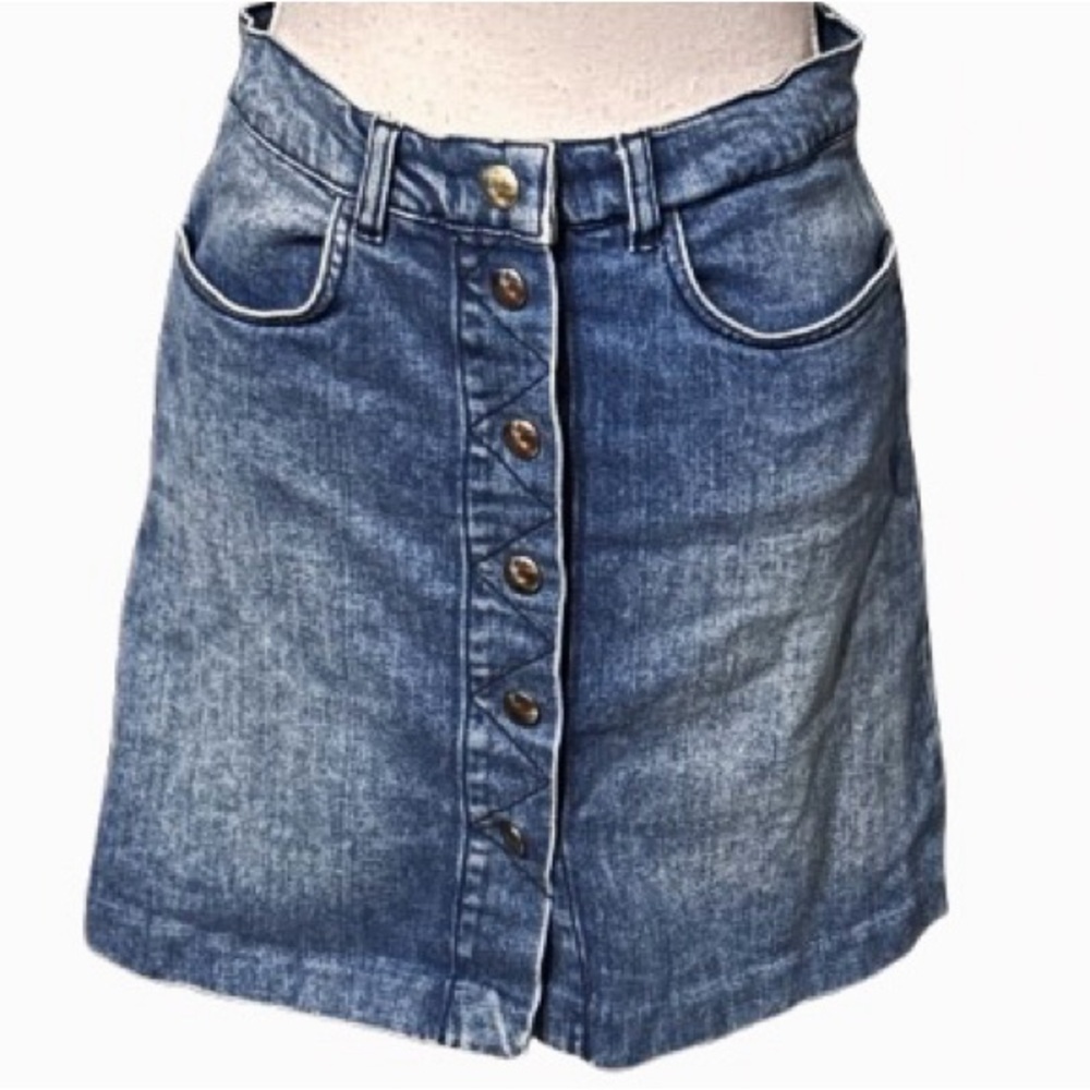 Soft Snap Front FRAME Sz 27 Denim Skirt Stretch Blue Jean Skirt Designer Medium